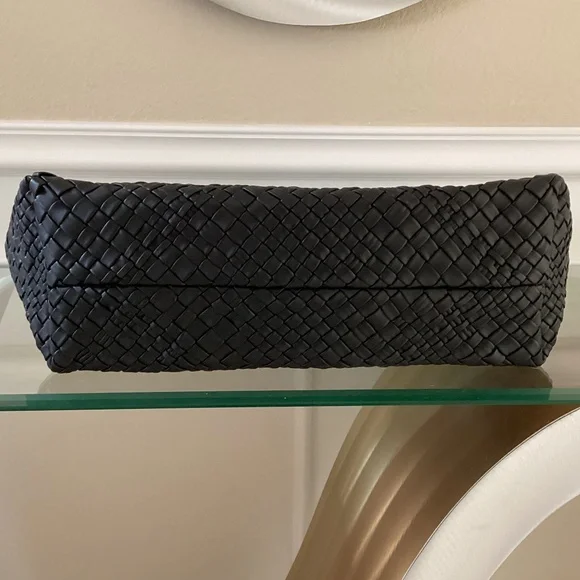 Falor Italy Handmade Black Woven Leather Large Shoulder Hobo Bag Magnetic Close - Picture 9 of 16